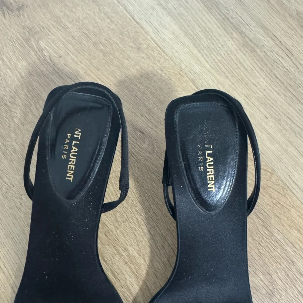 Saint Laurent Black Jaspe Square-Toe Slingback Heels - Picture 3 of 9